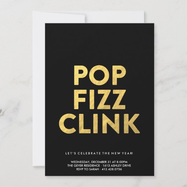 POP FIZZ CLINK! - New Years Eve Party Invitation (Front)