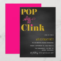 Pop fizz clink pink and gold glitter chalkboard