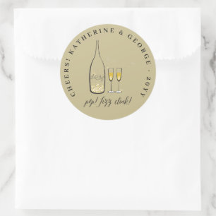 Pop Fizz Clink Stylish Gold Champagne Bubbly Chic Classic Round Sticker