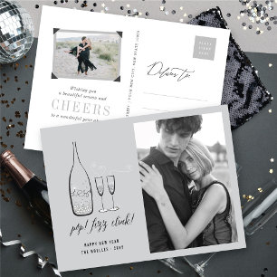 Pop Fizz Clink Stylish Silver Champagne Chic Photo Holiday Postcard