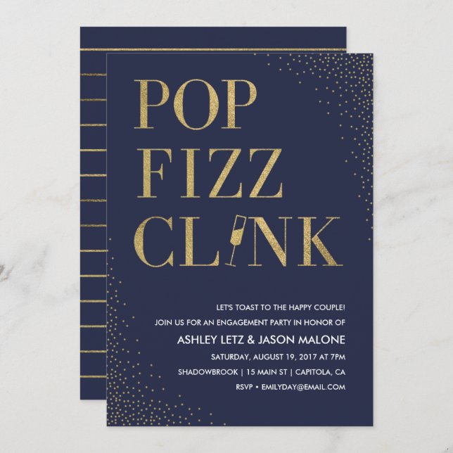 Pop Fizz Clink Wedding Engagement Invitation (Front/Back)