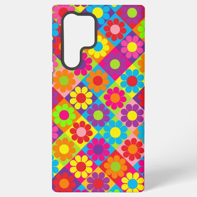 Pop Flower Power Squares Samsung Galaxy S22 Ultra Case (Back)