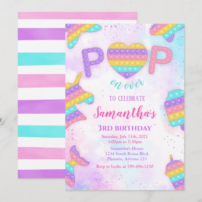Pop It Birthday Invitation (Front/Back)