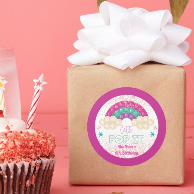 Pop It Birthday Party Rainbow Personalized Classic Round Sticker (Party)
