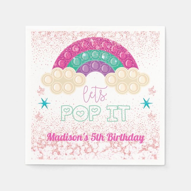 Pop It Birthday Rainbow Personalized Napkin (Front)