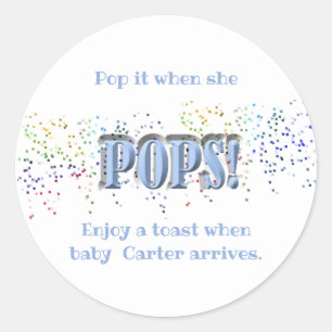 Pop It! Blue, Baby Shower, Wine, Champagne Classic Round Sticker