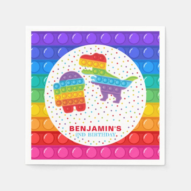 Pop It Boy Birthday Personalized Colourful  Napkin (Front)