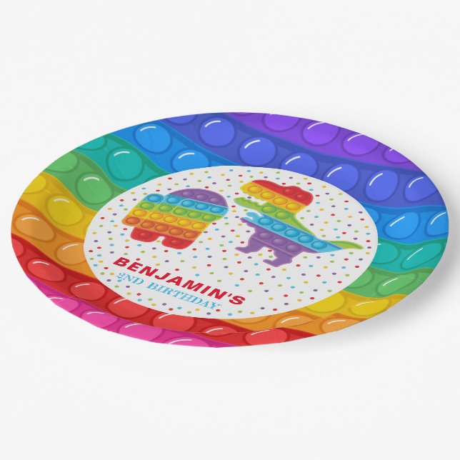 Pop It Boy Birthday Personalized Colourful Paper Plate (Angled)