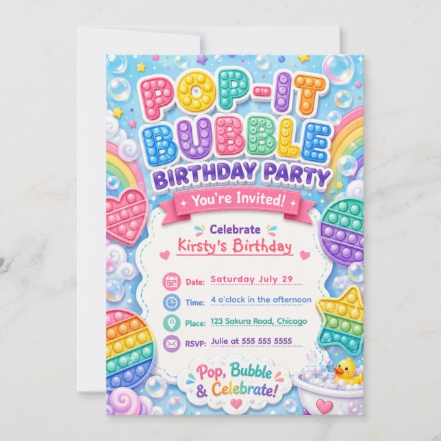 Pop It Bubble Birthday Party Invitation (Front)