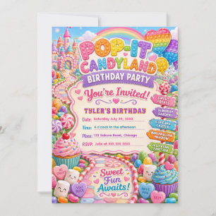 Pop-It Candyland Birthday Party Invitation