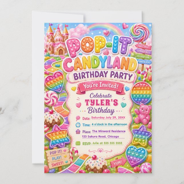 Pop-It Candyland Birthday Party Invitation (Front)