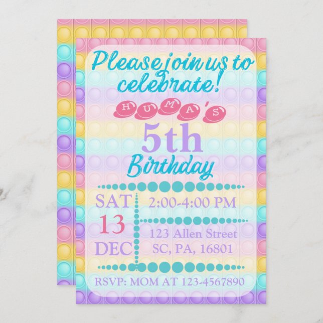Pop It Custom Bubble BIrthday Invitation (Front/Back)