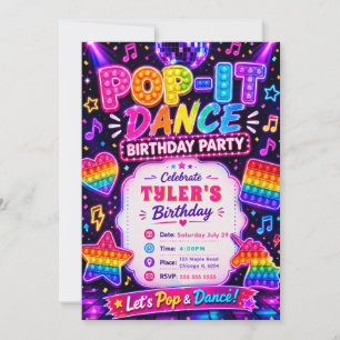 Pop It Disco Birthday Party Invitation