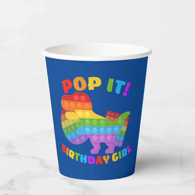 Pop It Dot Day T-Rex Birthday Girl Stainless Steel Paper Cups (Front)