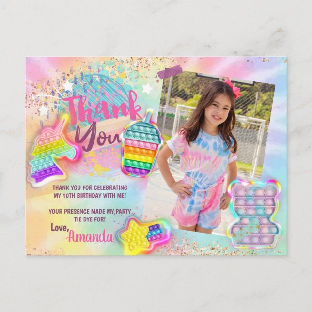 pop it fidget Tie Dye Rainbow Photo Carte de remer (Devant)
