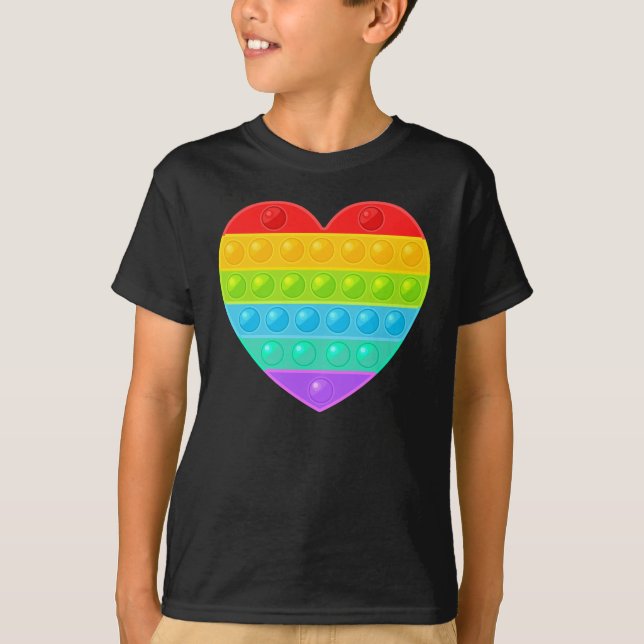 Pop It Heart Colourful Rainbow T-Shirt (Front)