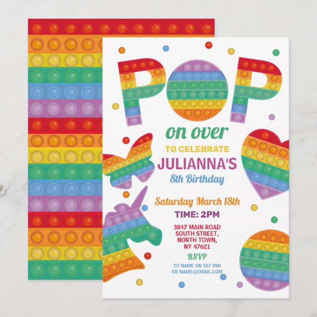 Pop it Party Fidget Invitation anniversaire (Devant / Derrière)