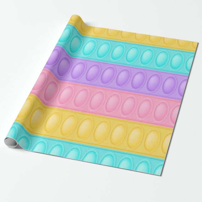 Pop it Pastel Rainbow Girl Birthday Party Wrapping Paper (Unrolled)