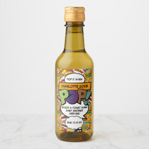 Pop It When She Goes POP! Fun Comic Baby Shower Wine Label