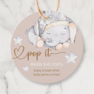 Pop It When She Pops Baby Elephant Baby Shower Favour Tags