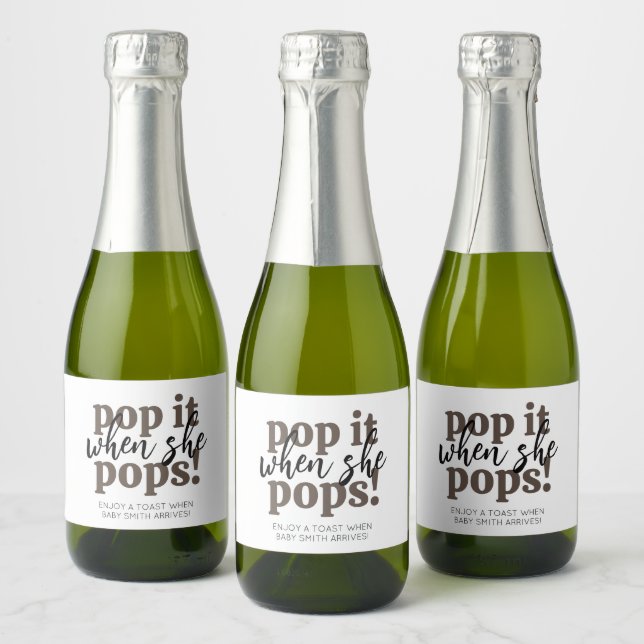 Pop It When She Pops Baby Shower Favour Sparkling Wine Label (Bottles)