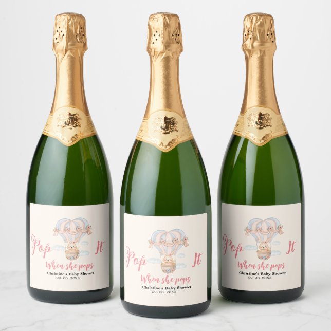 Pop it when she pops baby shower  sparkling wine label (Bottles)