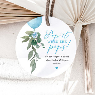 Pop It When She Pops Balloon Greenery Baby Shower Favour Tags