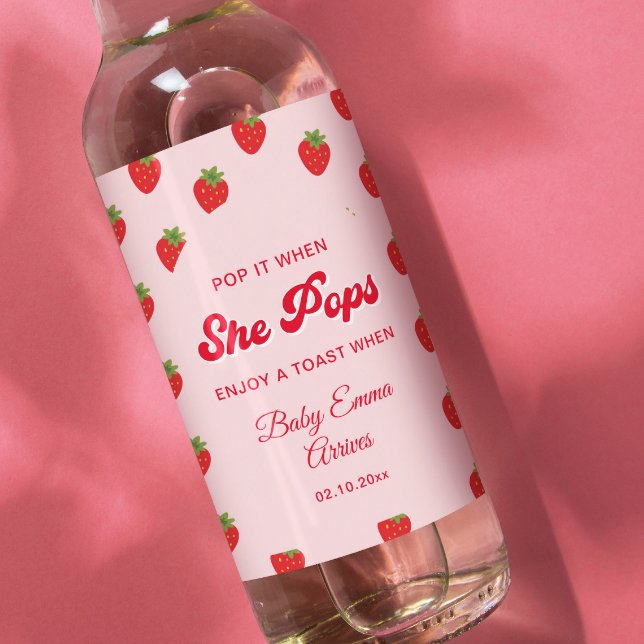 Pop it when she Pops Berry Sweet Baby Shower Mini Wine Label (Creator Uploaded)
