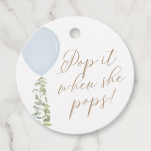 Pop it When She Pops Blue Balloon Baby Shower Favour Tags