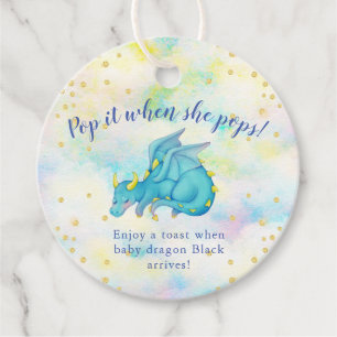Pop It When She Pops Blue Dragon Baby Shower Favour Tags