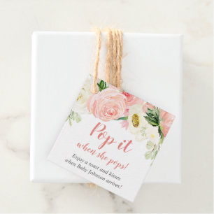 Pop it when she pops blush pink floral baby shower favour tags