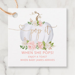 Pop it when she pops blush pink gold pumpkin favour tags