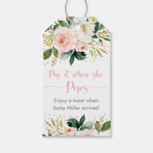Pop It When She Pops Boho Floral Pink Gold Shower Gift Tags