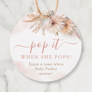 Pop It When She Pops Boho Pampas Grass Floral Favour Tags