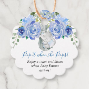 Pop it when she pops boy elephant baby shower favour tags