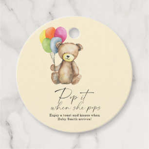 Pop it when she pops elegant teddy bear favour tags