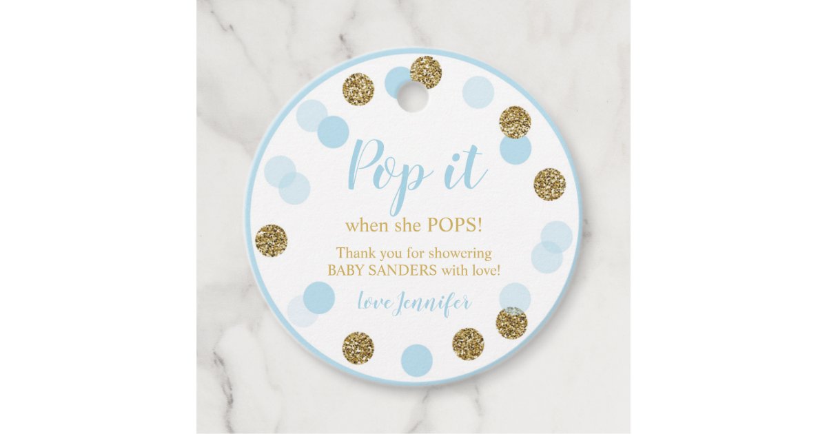 Pop it when she Pops Favor Tags Baby Boy Blue | Zazzle.ca