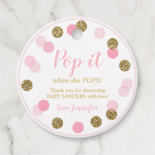 Pop it when she Pops Favour Tags Girl Confetti Pin