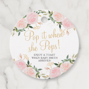 Pop it when She Pops Gold Pink Floral Baby Shower  Favour Tags