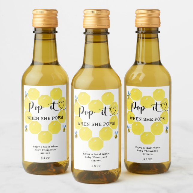 Pop it When She Pops Honey Bee Baby Shower Wine Label (Bottles)