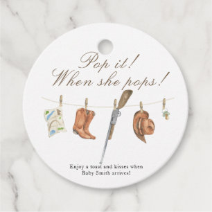 Pop it when she pops! - Hunter Baby shower Favour Tags
