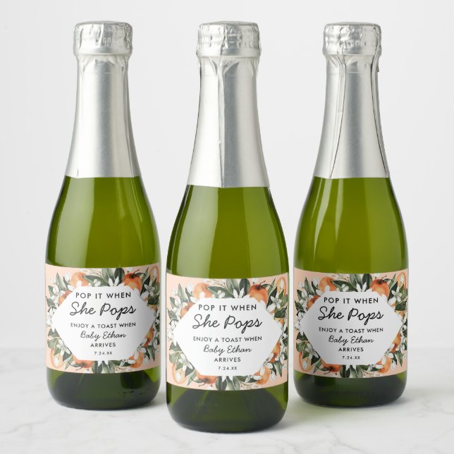 Pop it When She Pops Little Cutie Baby Shower Sparkling Wine Label (Bottles)