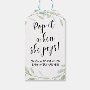 Pop it when she pops mini wine favour tag, gift tags