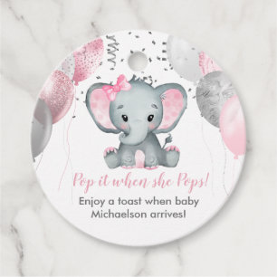Pop It When She Pops Pink Elephant Baby Shower Favour Tags