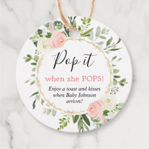 Pop it when she pops pink gold greenery baby favour tags