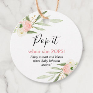 Pop it when she pops pink gold greenery favour tags