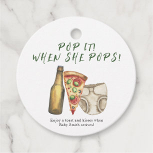 Pop it when she pops! Pizza and Brews Baby shower Favour Tags
