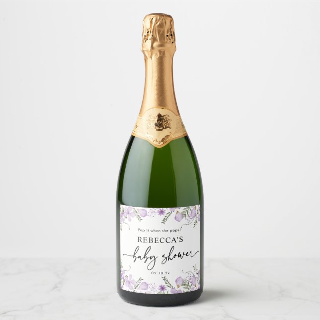 Pop It When She Pops Purple Baby Shower Favour Sparkling Wine Label (Front)