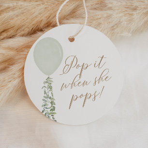 Pop it When She Pops Sage Balloon Baby Shower Favour Tags