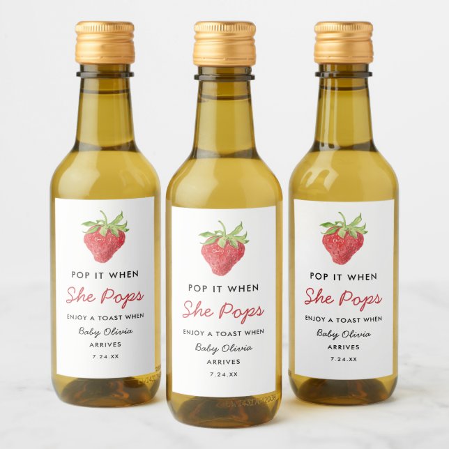 Pop it When She Pops Strawberry Baby Shower Wine Label (Bottles)